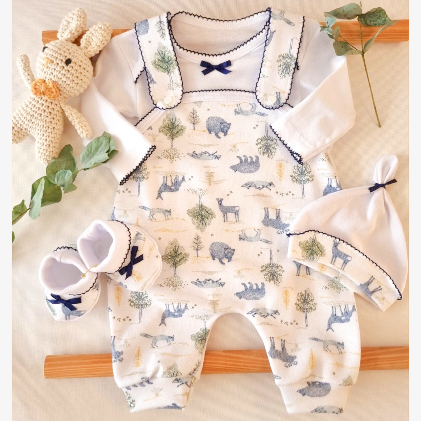 Ajuar jardinera 4 piezas en algodón para recién nacido Alaska