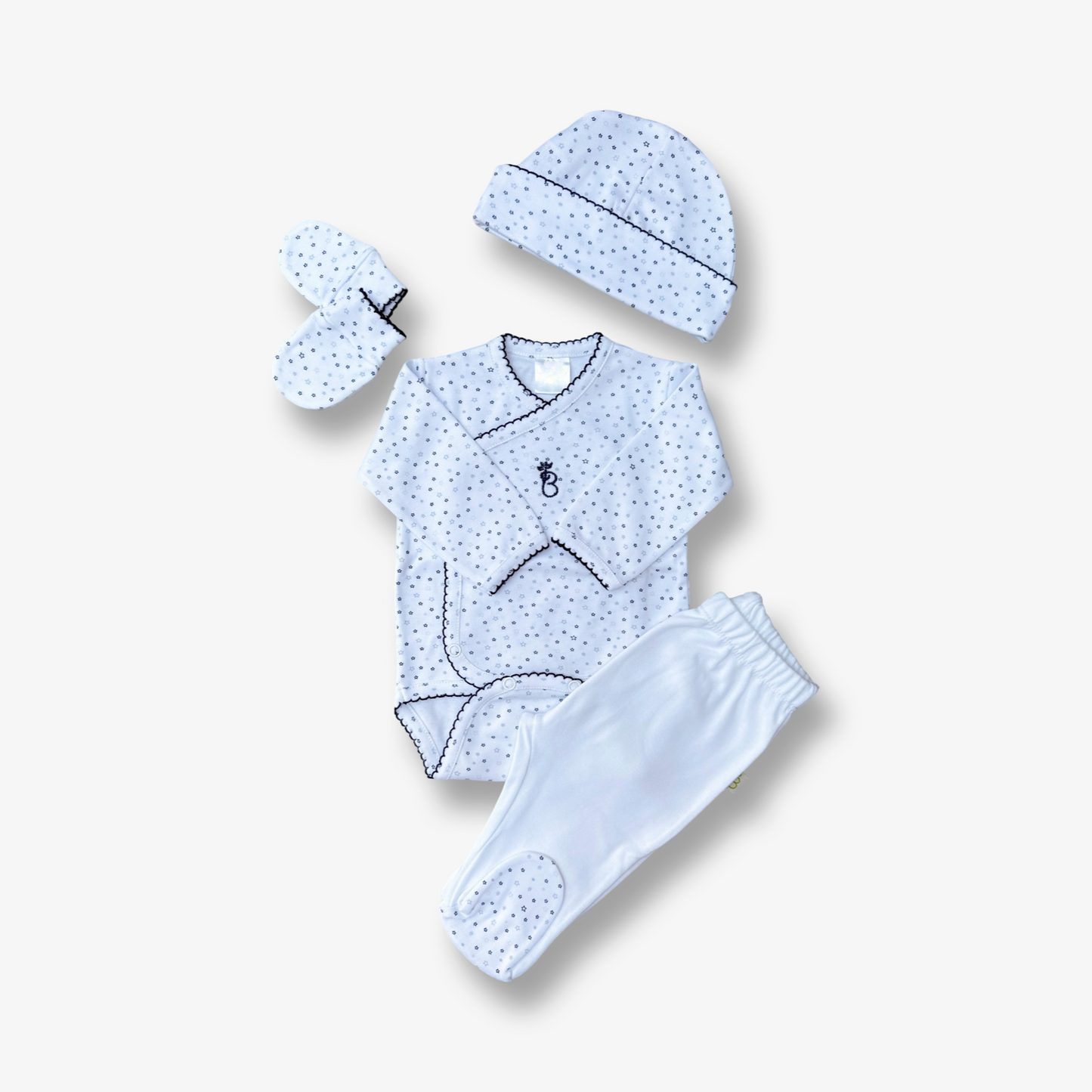 Ajuar 4 piezas hipoalergénico en algodón pima 0 a 3 meses