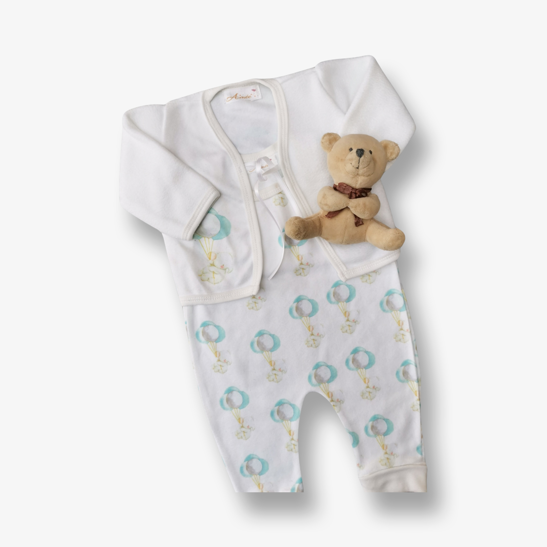 Conjunto jardinera y chaleco micropolar elefante en globo 3 a 6 meses