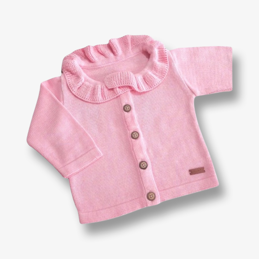 Chaleco rosa en hilo de algodón con cuello