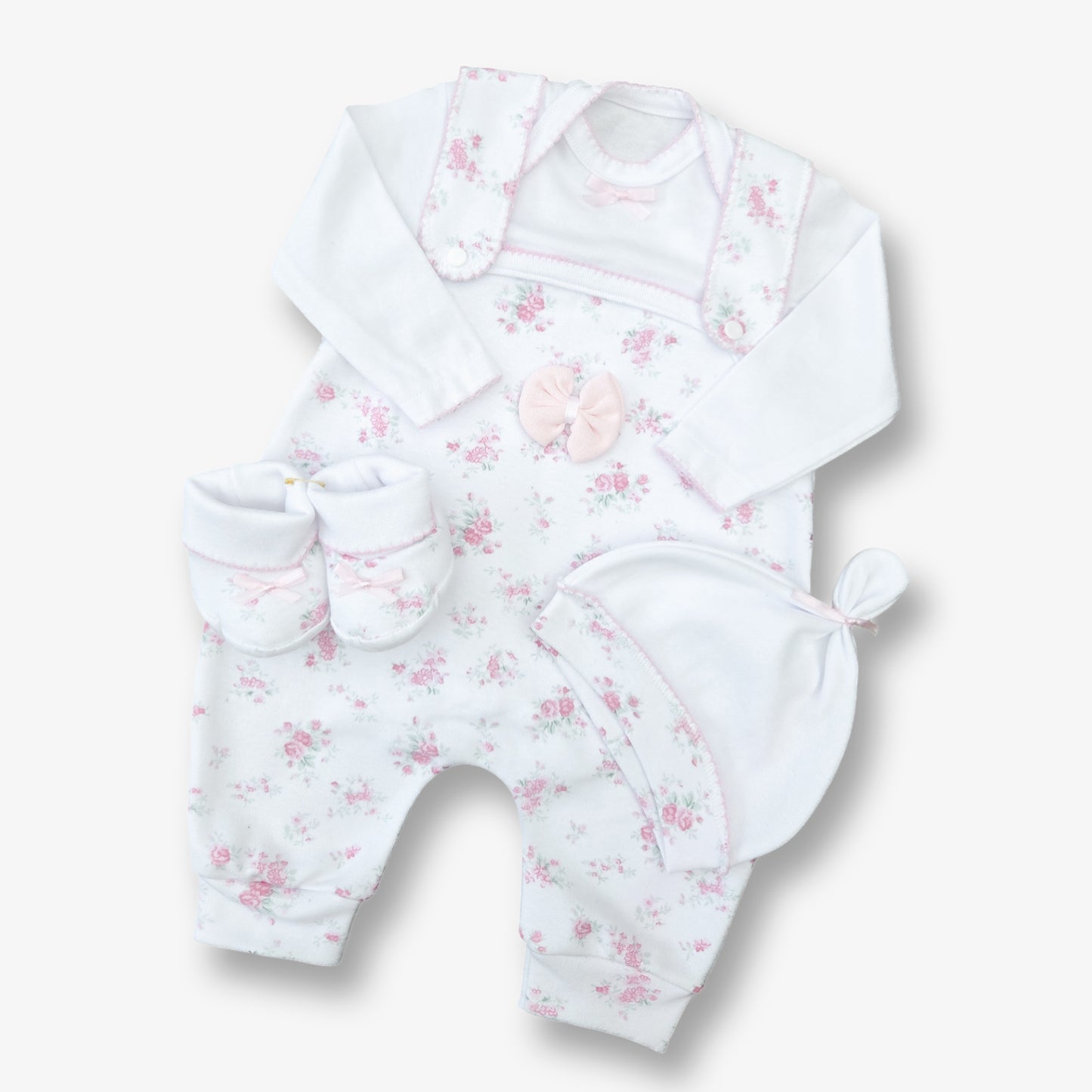 Ajuar jardinera 4 piezas en algodón para recién nacida