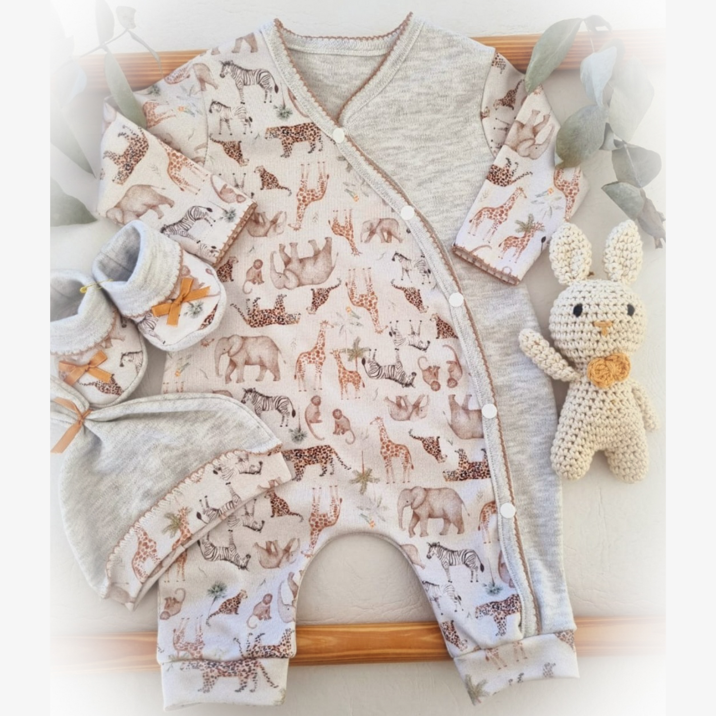 Conjunto enterito 3 piezas en algodón para recién nacido