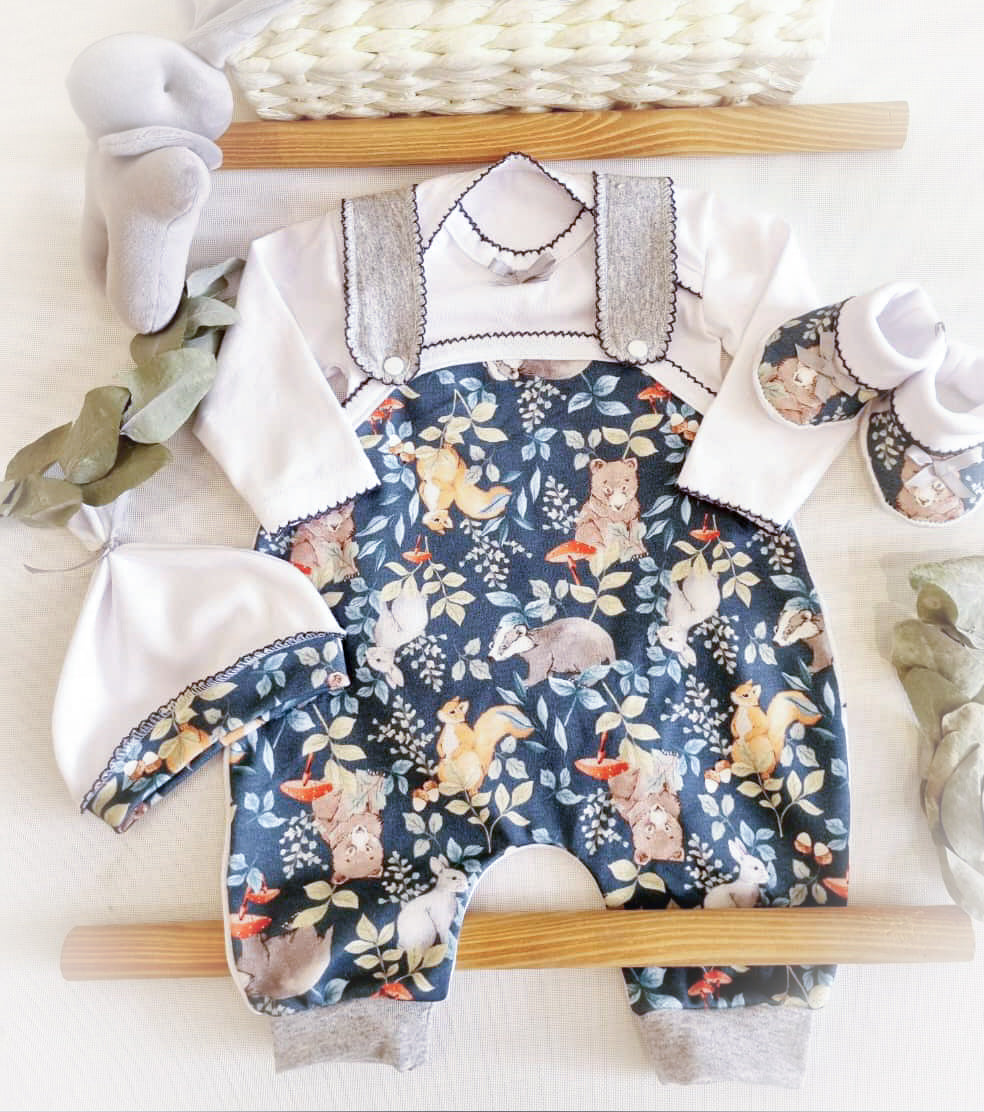 Ajuar jardinera 4 piezas en algodón para recién nacido