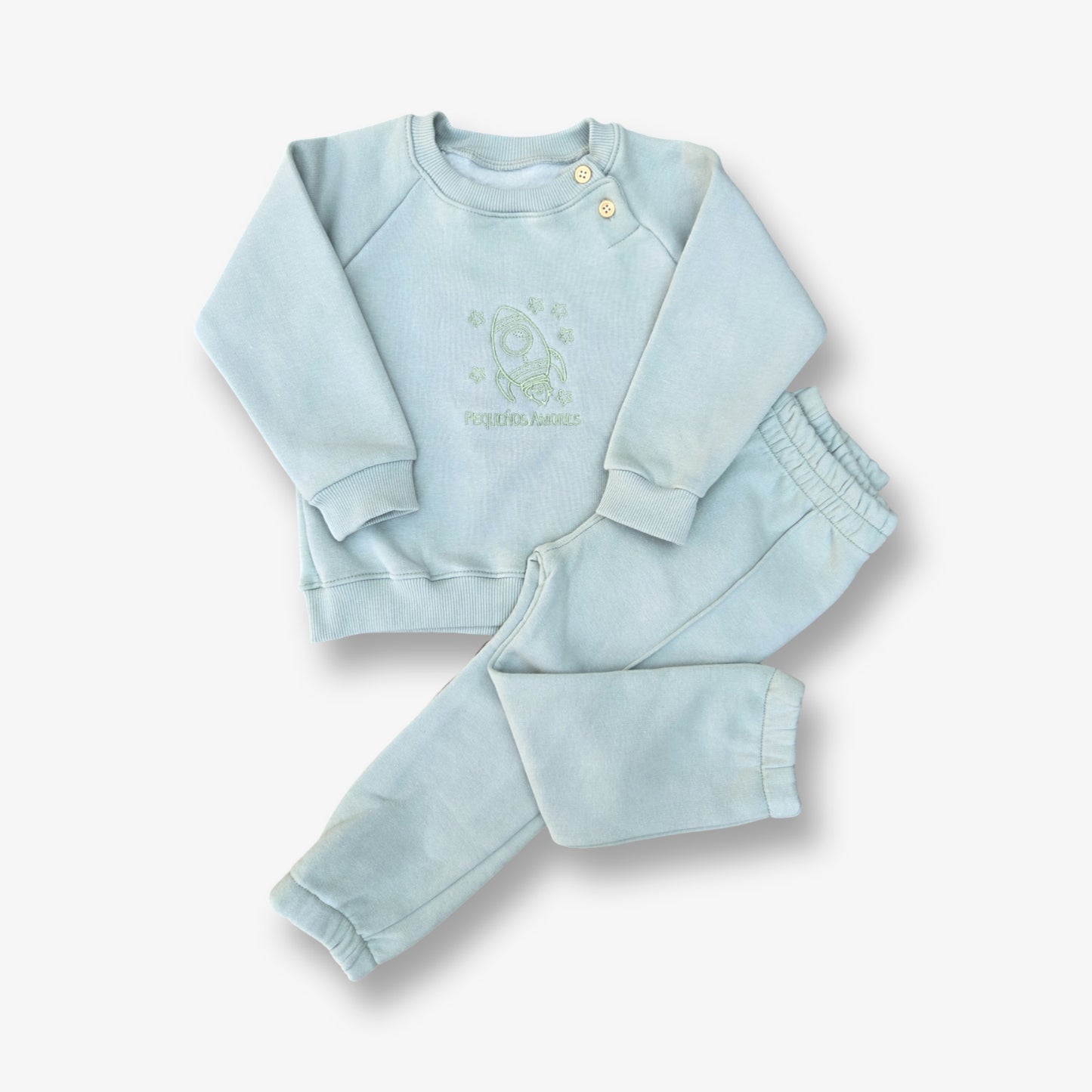 Buzo de Invierno afranelado pequeños amores, tono menta, talla 18 a 24 meses