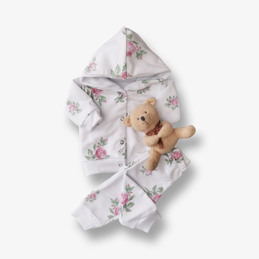 Conjunto Buzo Flores talla 7 a 12 meses