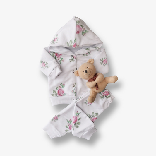 Conjunto Buzo Flores talla 7 a 12 meses