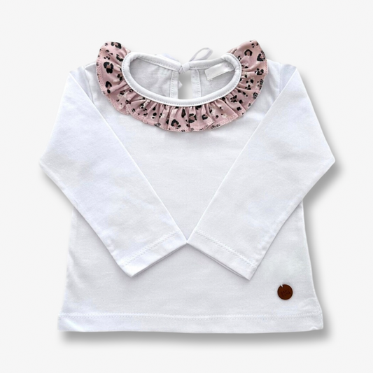 Polera con cuello print Rosa