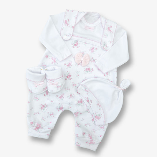 Ajuar jardinera 4 piezas en algodón para recién nacida