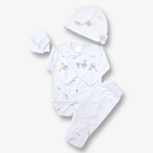 Ajuar 4 piezas hipoalergénico en algodón pima 0 a 3 meses