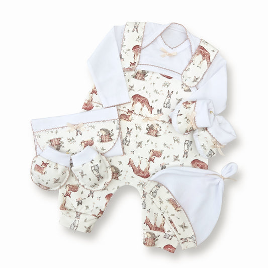 Ajuar jardinera 6 piezas en algodón para recién nacido