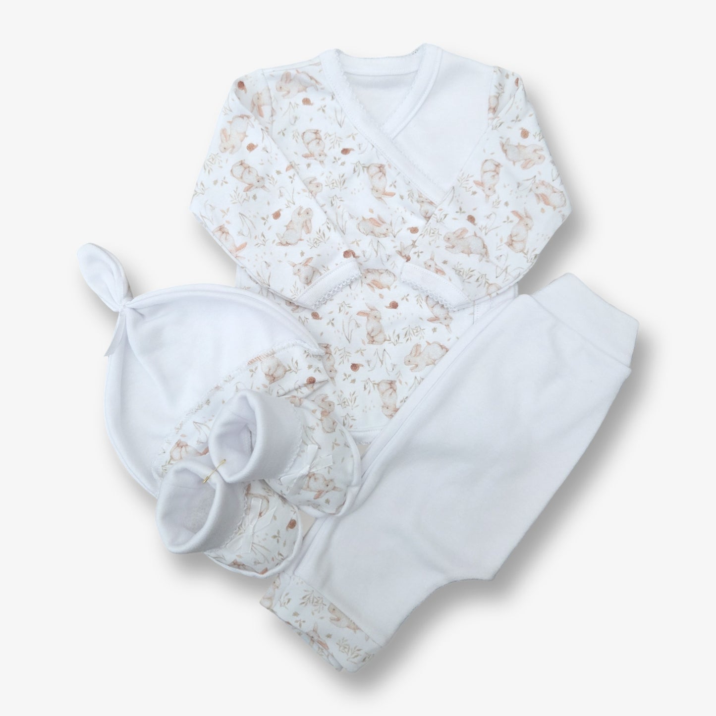 Ajuar 4 piezas algodón recién nacido Unisex