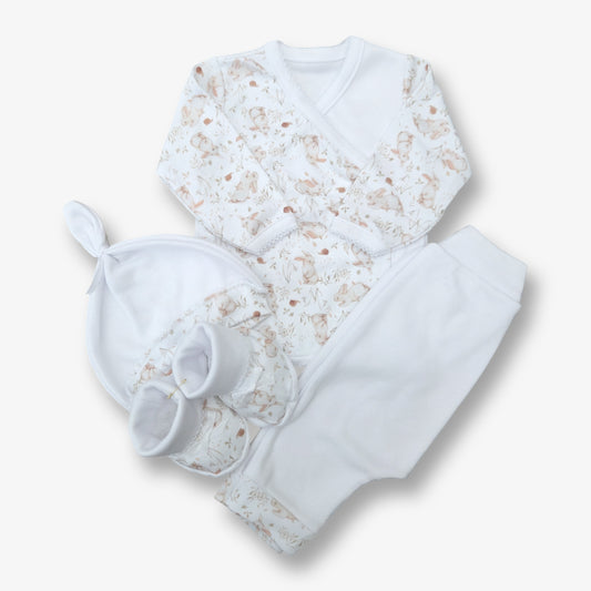 Ajuar 4 piezas algodón recién nacido Unisex