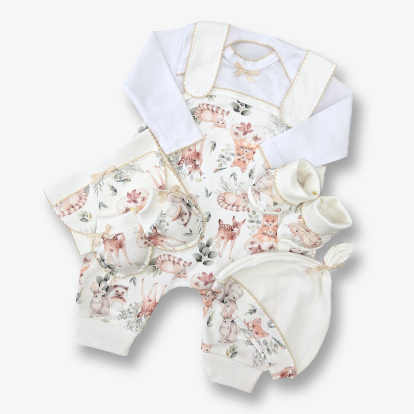 Ajuar jardinera 6 piezas en algodón para recién nacido