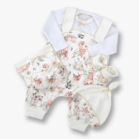 Ajuar jardinera 6 piezas en algodón para recién nacido