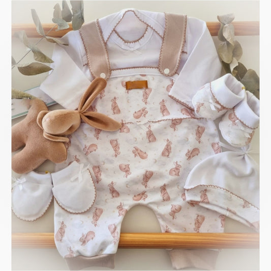 Ajuar jardinera 4 piezas en algodón para recién nacido