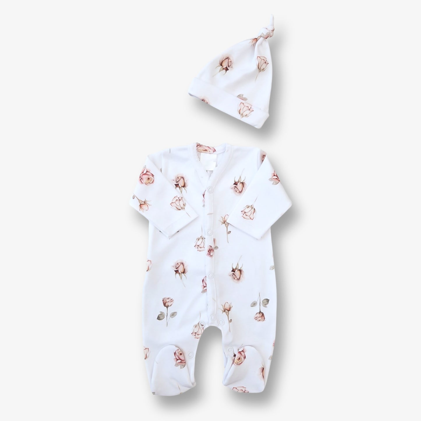 Prematuro Conjunto Enterito y Gorro hipoalergénico en algodón pima