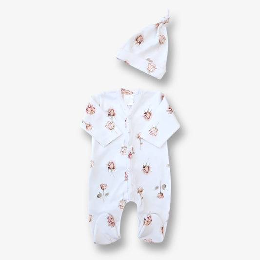 Prematuro Conjunto Enterito y Gorro hipoalergénico en algodón pima