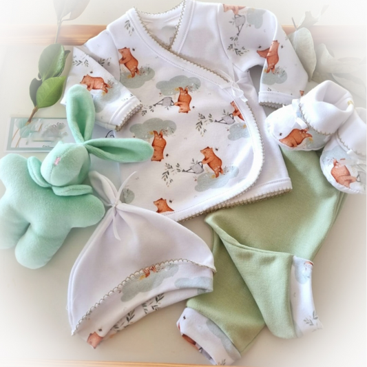 Ajuar 4 piezas algodón recién nacido