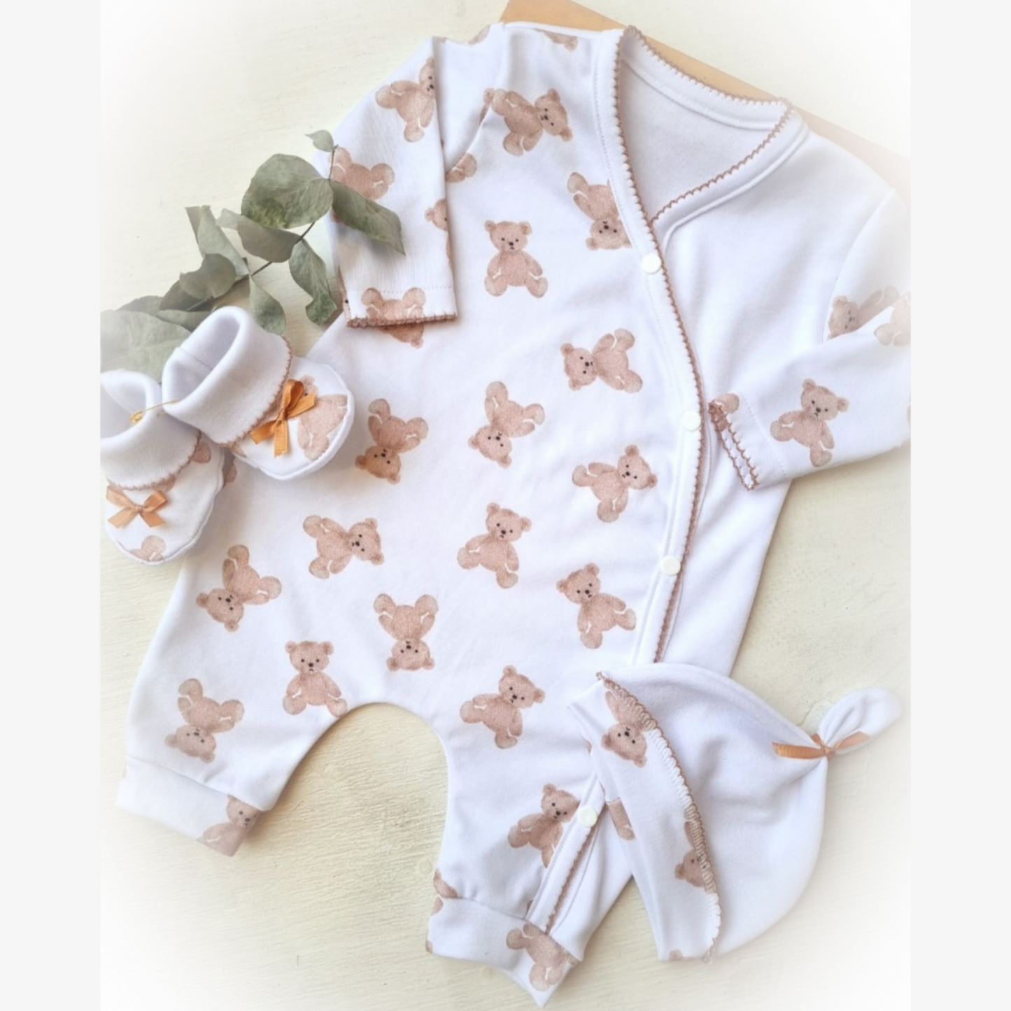 Conjunto enterito 3 piezas en algodón para recién nacido