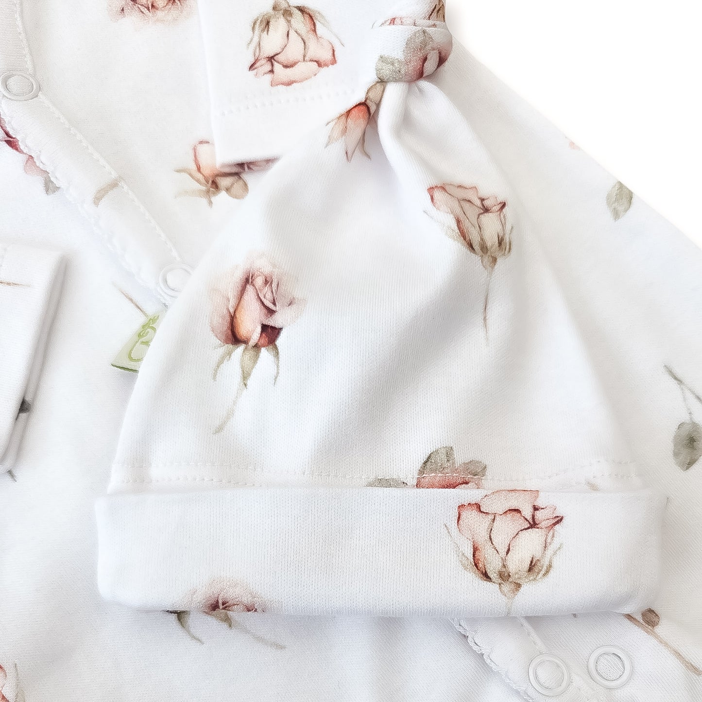 Prematuro Conjunto Enterito y Gorro hipoalergénico en algodón pima