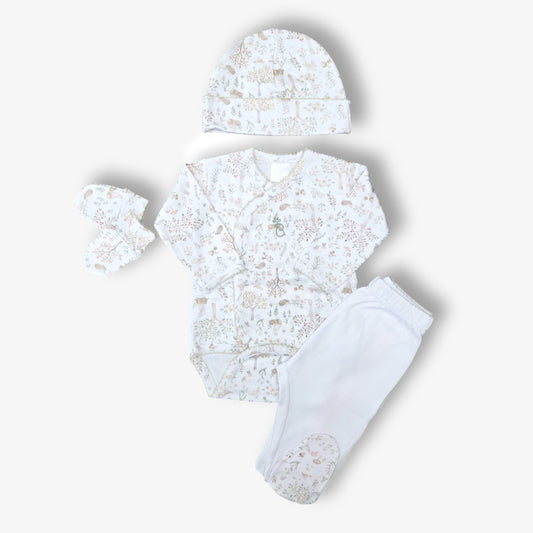 Ajuar 4 piezas hipoalergénico en algodón pima cuentos Unisex