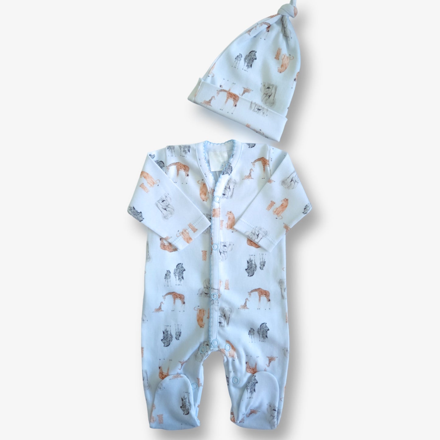 Prematuro Conjunto Enterito y Gorro hipoalergénicos en algodón pima