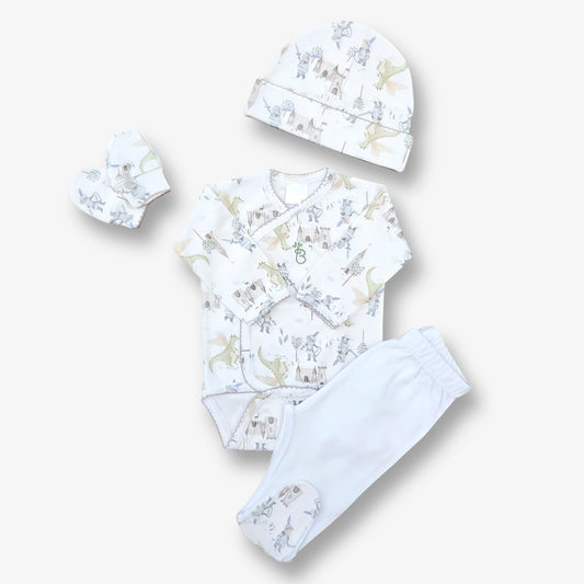 Ajuar 4 piezas hipoalergénico en algodón pima 0 a 3 meses