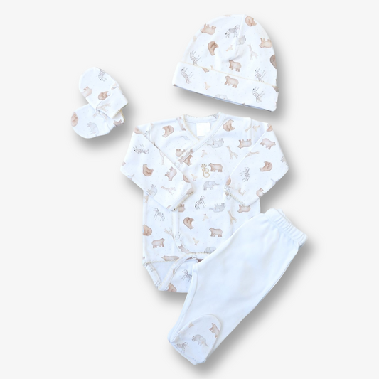 Ajuar 4 piezas hipoalergénico en algodón pima 0 a 3 meses